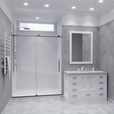 Leon Series 60 in. by 76 in. Frameless Sliding Shower Door with Handle