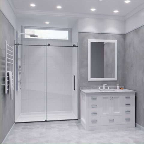 SD-AZ8077-02GB - ANZZI Leon Series 60 in. by 76 in. Frameless Sliding Shower Door in Gunmetal with Handle