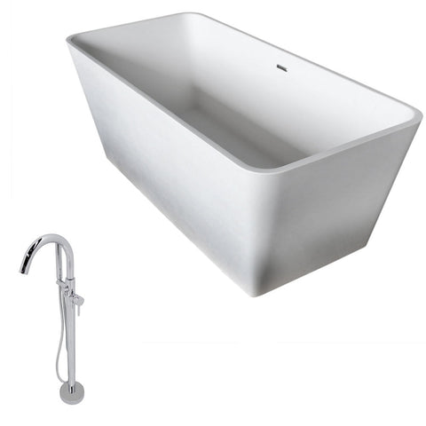 FT501-0025 - ANZZI Cenere Series 59 in. x 27 in. Flat Bottom Freestanding Soaking Bathtub with Center Drain and Faucet in Matte White