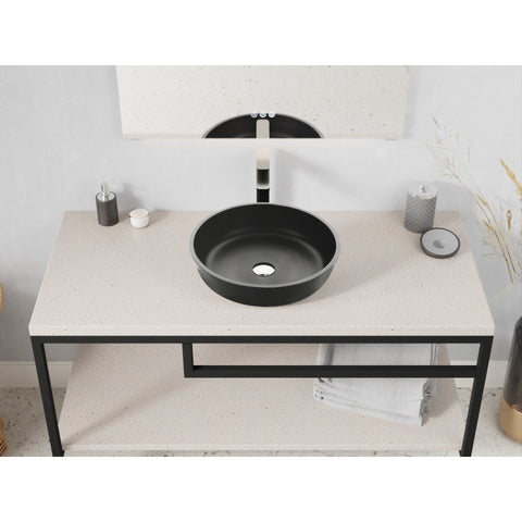 LS-AZ907MB - ANZZI Allegro Series 17 in. L x 17 in. W Round Bathroom Vessel Sink in Matte Black Finish Glass with Chrome Pop-Up Drain