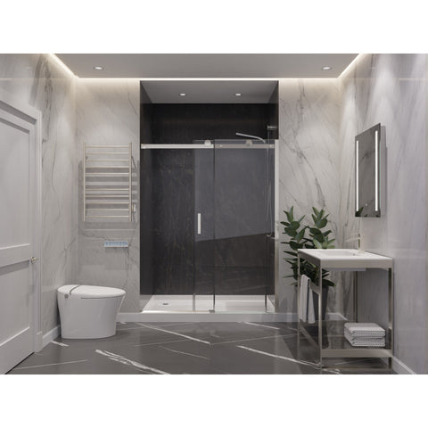 SD-FRLS05702BN - ANZZI Rhodes Series 60 in. x 76 in. Frameless Sliding Shower Door with Handle in Brushed Nickel