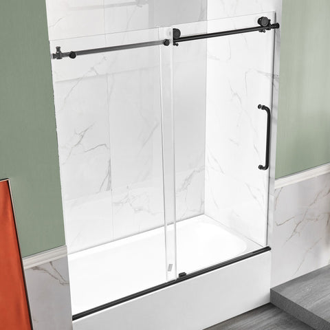 Anzzi 5 ft. Acrylic Rectangle Tub With 60 in. x 62 in. Frameless Sliding Tub Door