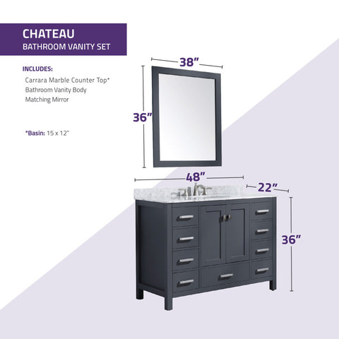 Chateau 48 in. W x 22 in. D Bathroom Bath Vanity Set with Carrara Marble Top with White Sink