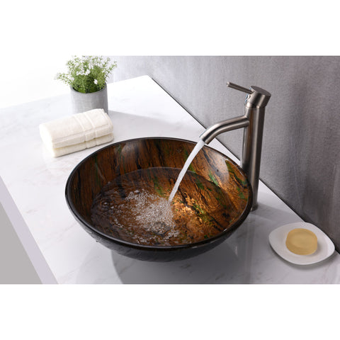 LS-AZ206 - ANZZI Nile Series 17 in. Bathroom Vessel Sink with Scratch-Tough and Stain-Resistant Non-Porous Surface in Brown Glass