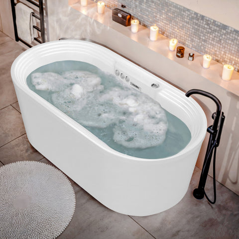 Sofi Series 67 in. L x 34 in. W Acrylic Combination 50 Gallon Capacity Freestanding Bathtub with Center Drain in White
