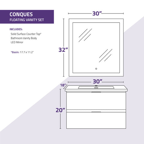 30 in W x 20 in H x 18 in D Bath Vanity with Cultured Marble Vanity Top in White with White Basin & Mirror