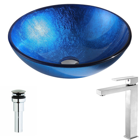 ANZZI Clavier Series Deco-Glass Vessel Sink in Lustrous Blue with Enti Faucet