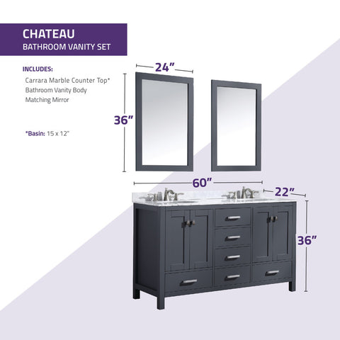 Chateau 60 in. W x 22 in. D Bathroom Vanity Set with Carrara Marble Top with White Sink