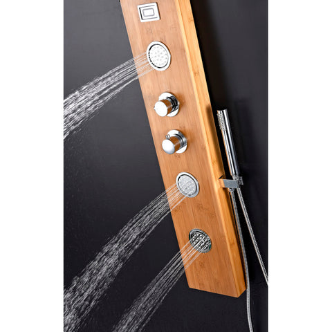 SP-AZ059 - ANZZI CRANE Series 60 in. 3-Jetted Full Body Shower Panel System with Heavy Rain Shower and Spray Wand in Natural Bamboo
