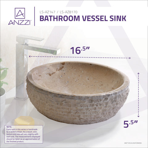 ANZZI Desert Basin Vessel Sink in Classic Cream Marble
