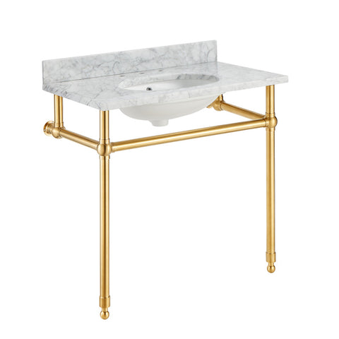 CS-FGC004-BG - ANZZI Verona 34.5 in. Console Sink in Brushed Gold with Carrara White Counter Top