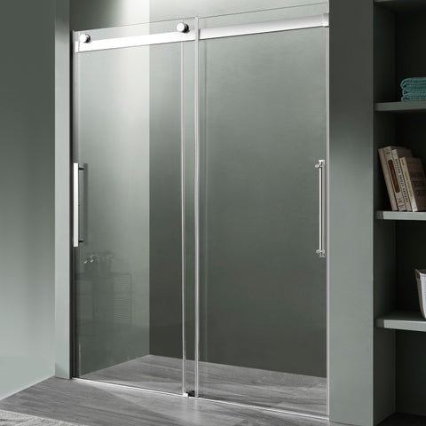 SD-FRLS05902CH - ANZZI Stellar Series 2 in. x 76 in. H Sliding Frameless Shower Door in Chrome with Tsunami Guard Tempered Clear Glass