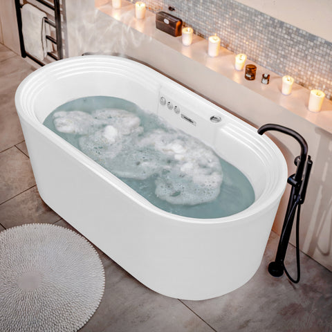 Sofi 67 in. x 34 in. Acrylic Freestanding Whirlpool and Air Combination Heated Bathtub w/Drain and Overflow in White