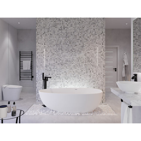 BS-S06-R - ANZZI Makot 5.6 ft. Man-Made Stone Center Drain Freestanding Bathtub in Matte White