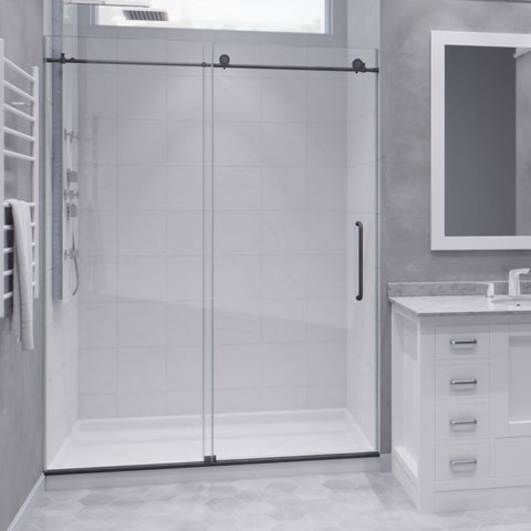 Leon Series 60 in. by 76 in. Frameless Sliding Shower Door with Handle