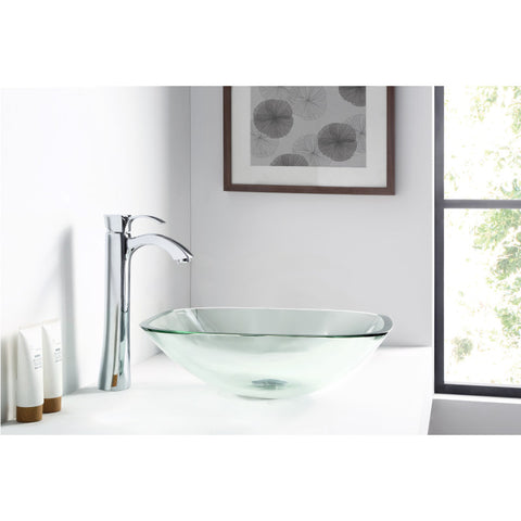LS-AZ074 - ANZZI Cadenza Series 17 in. Bathroom Vessel Sink with Scratch-Tough and Stain-Resistant Non-Porous Surface in Clear Glass