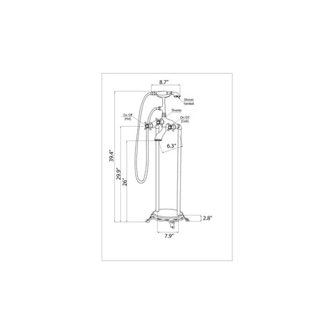 Tugela 3-Handle Claw Foot Tub Faucet with Hand Shower