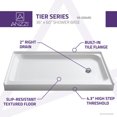 Tier 36 x 60 in. Single Threshold Shower Base