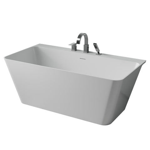 Vault Series 59 in. x 30 in. Flat Bottom Acrylic Freestanding Soaking Bathtub with Center Drain, Chrome Faucet