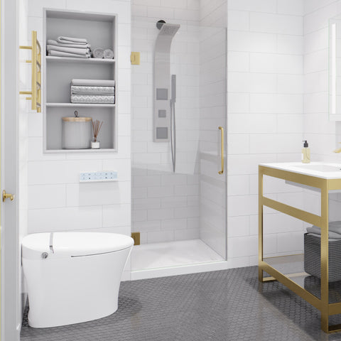 SD-AZ8075-01BG - ANZZI Passion Series 24 in. x 72 in. H Hinged Frameless Shower Door in Brushed Gold  with Tsunami Guard Tempered Glass