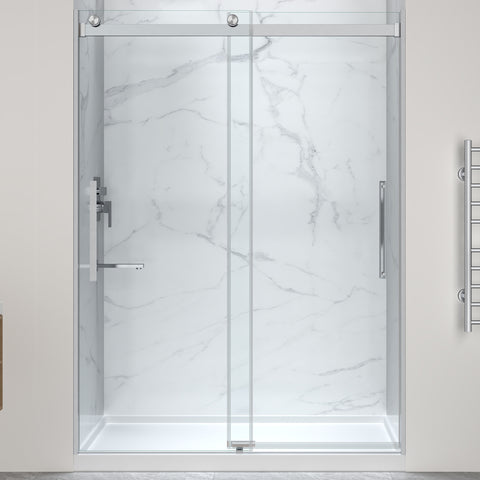 Stellar Series Sliding Frameless Shower Door  with Alcove Shower Base