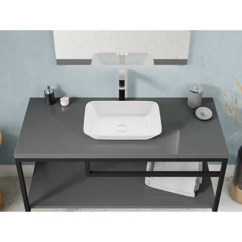 LS-AZ910 - ANZZI Innovio Series 18 in. L x 13 in. W Rectangular Bathroom Vessel Sink in Matte White Finish Glass with Chrome Pop-Up Drain