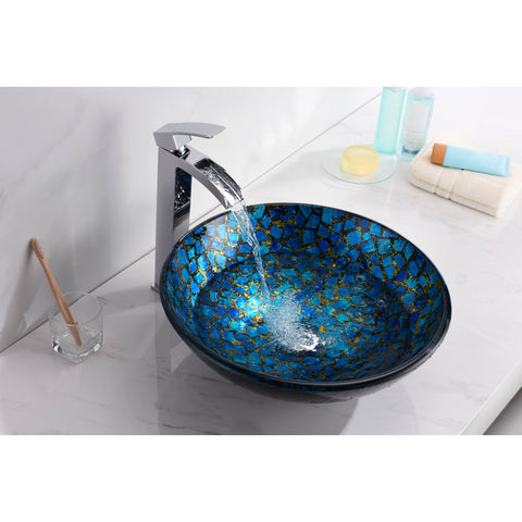LS-AZ198 - ANZZI Mosaic Series 17 in. Bathroom Vessel Sink with Scratch-Tough and Stain-Resistant Non-Porous Surface in Blue Glass