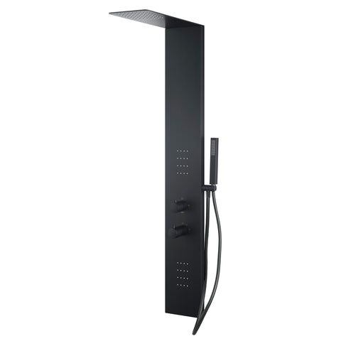 Collines Series 55 in. 2-Jetted Shower Tower with Heavy Rain Shower and Jets and Spray Wand in Matte Black