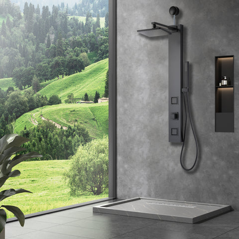 Dion Series 39 in. 2-Jetted Shower with Heavy Rain Showerhead and Spray Wand, Full Body Shower System in Matte Black