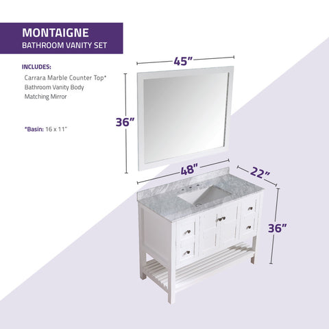 Montaigne 48 in. W x 22 in. D Bathroom Bath Vanity Set with Carrara Marble Top with White Sink