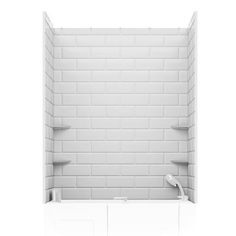 Rampart Series 60 in. W x 60 in. H 2-Piece Glue-Up Acrylic Shower Wall Set in White with 5 x 10 in. Subway Tile Design