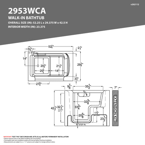Coupe Series 29 in. x 53 in. Left Drain Wheelchair Access Walk-In Soaking Tub in White
