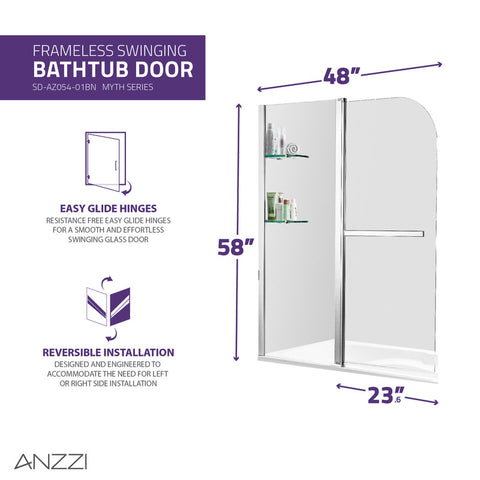 Galleon 48 in. x 58 in. Frameless Tub Door with TSUNAMI GUARD