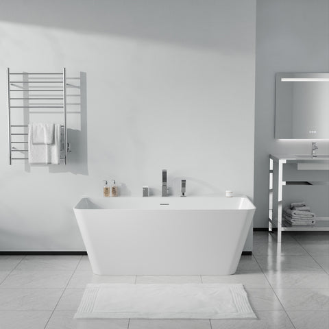Vault Series 67 in. x 32 in. Flat Bottom Acrylic Freestanding Soaking Bathtub with Center Drain, Chrome Faucet