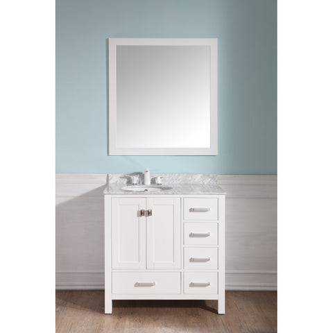 Chateau 36 in. W x 22 in. D Bathroom Bath Vanity Set with Carrara Marble Top with White Sink