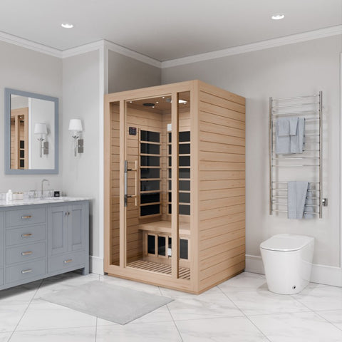 SC-SS0008-2P - SteamSpa Maldives 2-Person Indoor Hemlock Wooden Low EMF Carbon FAR Infrared Home Sauna Room with LED Touch Control Panel