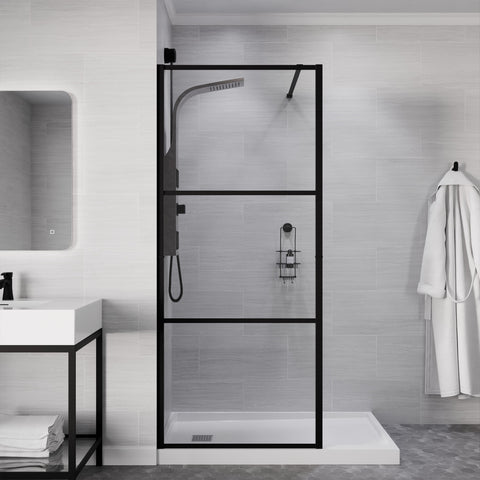 Himmel Series 34 in. x 78 in. Fixed Frameless Shower Door in Matte Black with Tsunami Guard Tempered Clear Glass