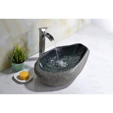 LS-AZ160 - ANZZI Unkindled Basin Series 20 in. Handcrafted Irregular Shaped Solid Surface Bathroom Vessel Sink in Dark River Stone