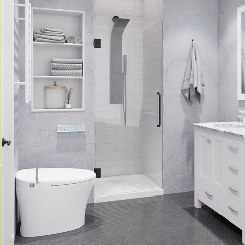 SD-AZ8075-01GB - ANZZI Passion Series 24 in. x 72 in. H Hinged Frameless Shower Door in Gunmetal  with Tsunami Guard Tempered Glass and Handle