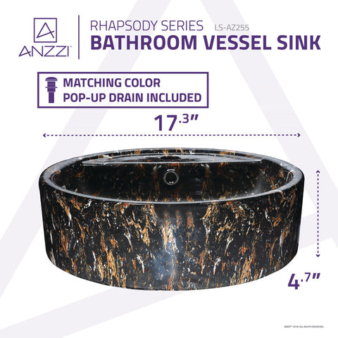 Rhapsody Series 17 in. Bathroom Vessel Sink with Matching Drain and Stain Resistant Surface in Neolith Marble Finish