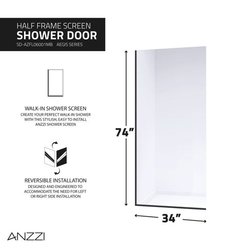 Aegis Series 34 in. by 74" Frameless Fixed Shower Screen
