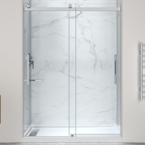 Stellar Series Sliding Frameless Shower Door  with Alcove Shower Base