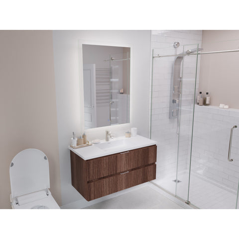 39 in W x 20 in H x 18 in D Bath Vanity with Cultured Marble Vanity Top in White with White Basin & Mirror