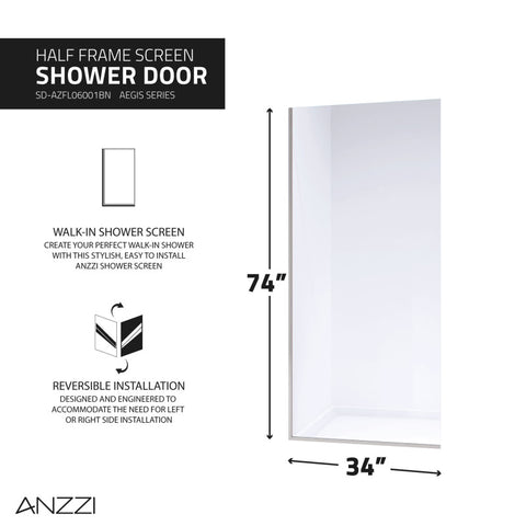 Aegis Series 34 in. by 74" Frameless Fixed Shower Screen