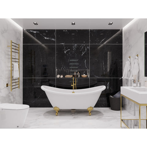 FT-AZ132BG - ANZZI Falco Series 70 in. x 29 in. Soaking Freestanding Bathtub with Center Drain in Glossy White with Brushed Gold Feet