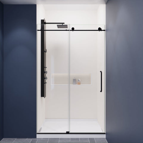 Leon Series 48 in. by 76 in. Frameless Sliding Shower Door with Handle