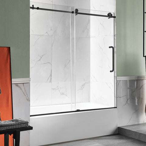 Anzzi 5 ft. Acrylic Rectangle Tub With 60 in. x 62 in. Frameless Sliding Tub Door