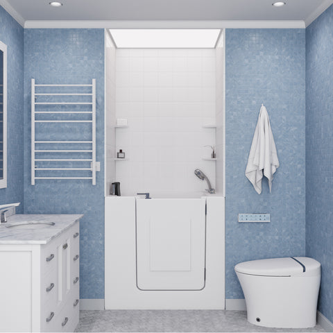 Rampart Series 60 in. W x 60 in. H 2-Piece Glue-Up Acrylic Shower Wall Set in White with 6 in. Square Tile Design