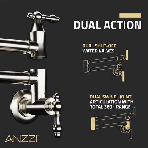 Marca 360-Degree 24" Wall Mounted Pot Filler with Dual Swivel