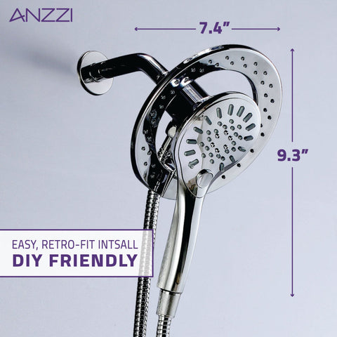 ANZZI Magnetic Valkyrie Multi-Spray Retro-Fit 7.48 in. Dual Wall Mount Fixed and Handheld Shower Head with Magna-Diverter
